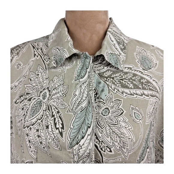 Bryn Walker Womnes Linen Top Jacket Tan Blue Paisley 3/4 Sleeve Button Up Sz Lg - Picture 3 of 15